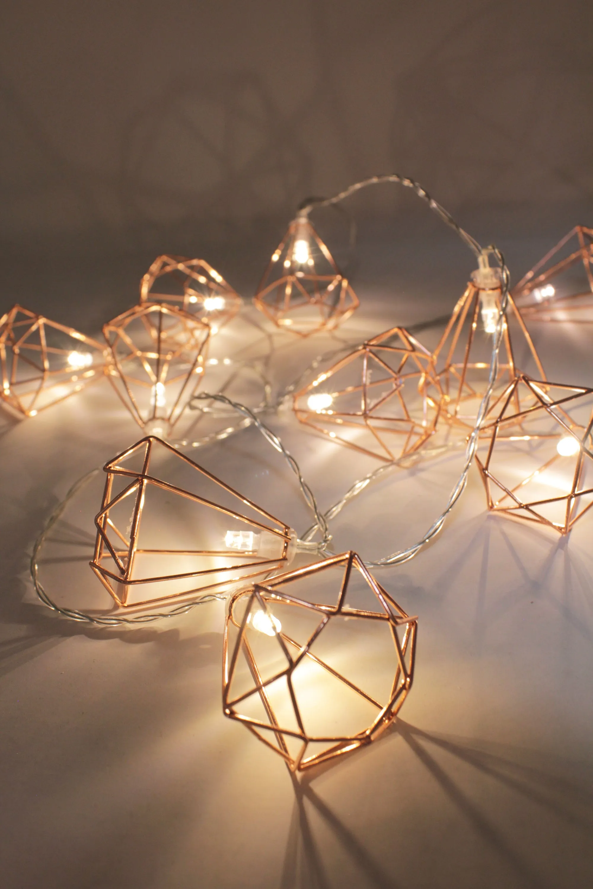 10 LED Rose Gold Diamond String Fairy Lights - Battery Operated