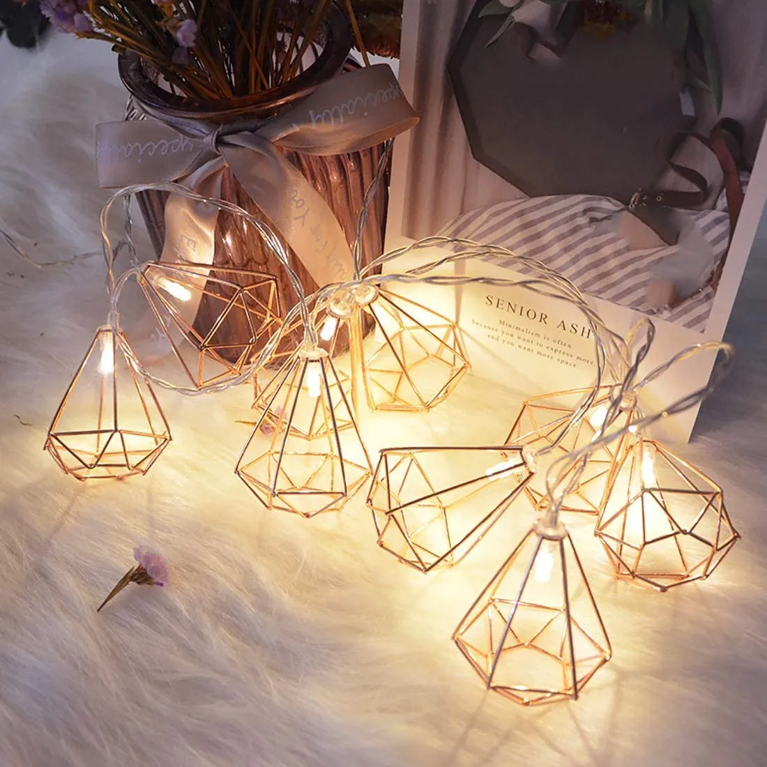 10 LED Rose Gold Diamond String Fairy Lights - Battery Operated