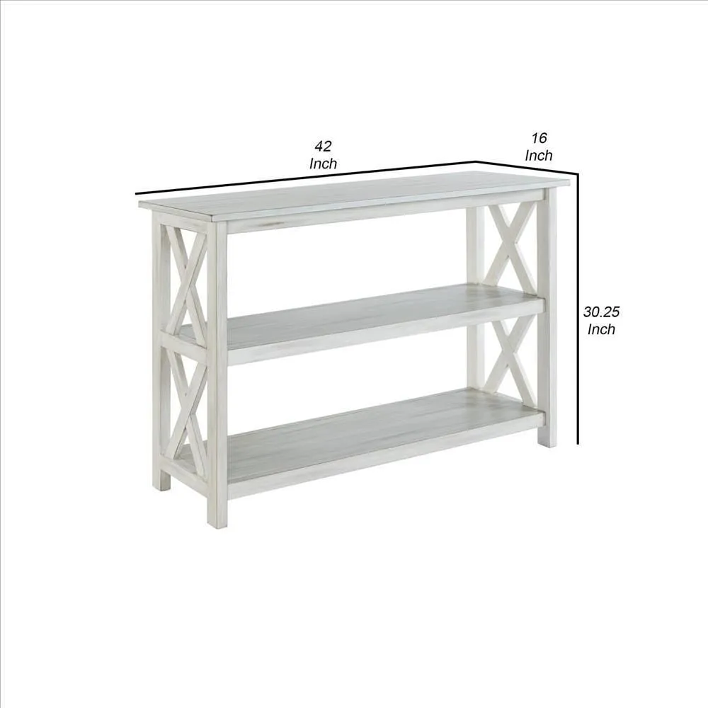 2 Shelf Wooden Entryway Table with X Shaped Accent, White By Casagear Home