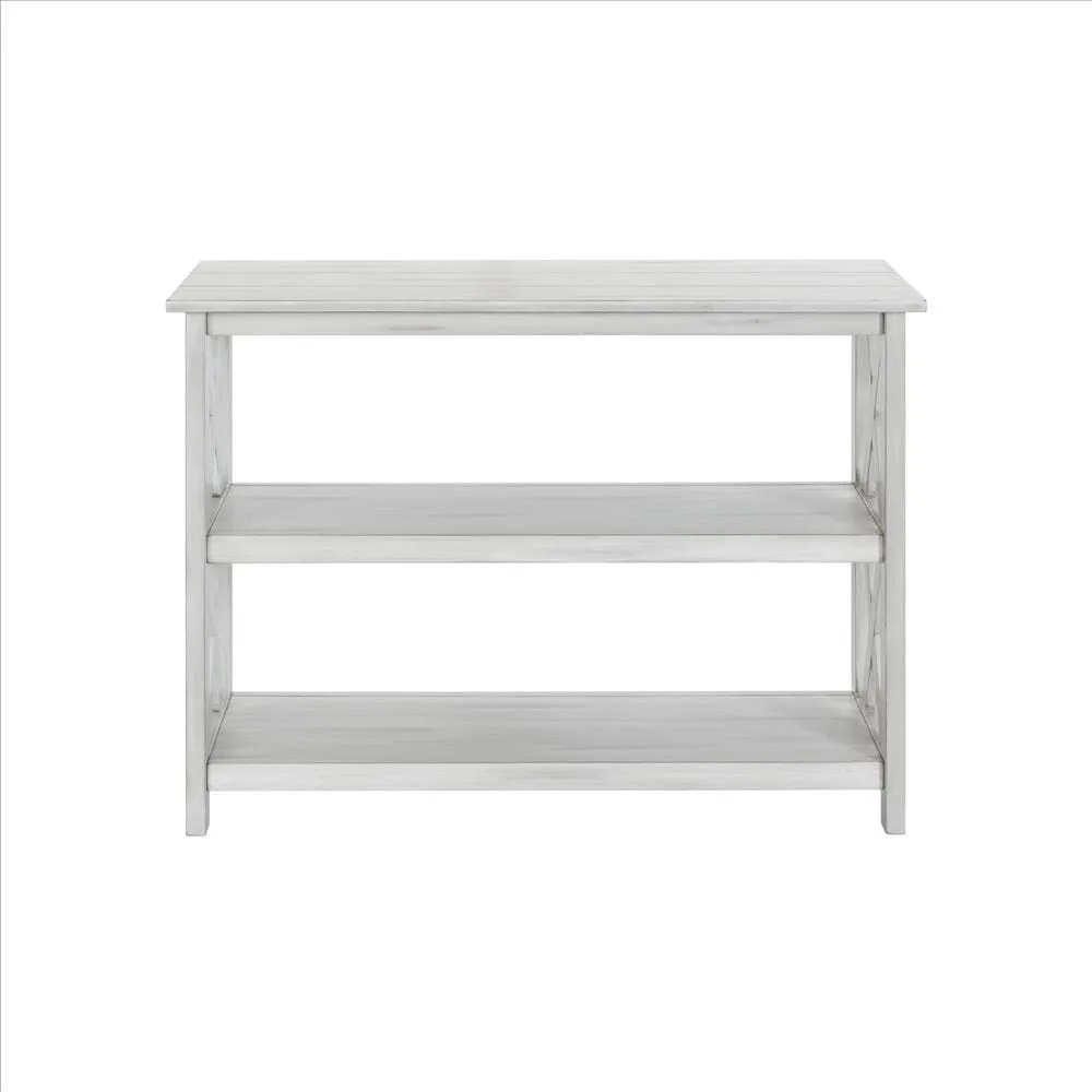 2 Shelf Wooden Entryway Table with X Shaped Accent, White By Casagear Home