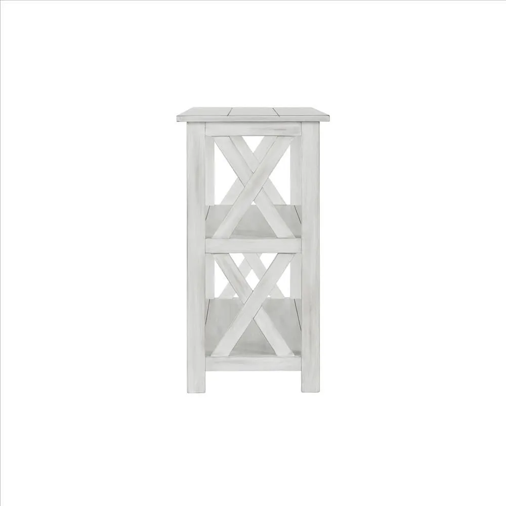 2 Shelf Wooden Entryway Table with X Shaped Accent, White By Casagear Home