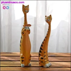 2pcs Creative Nordic Wooden Cat Home Decor Wood Carving ||