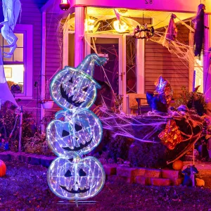 3.4 Ft  Light up Stacked Pumpkins Halloween Decorations for Porch and Party