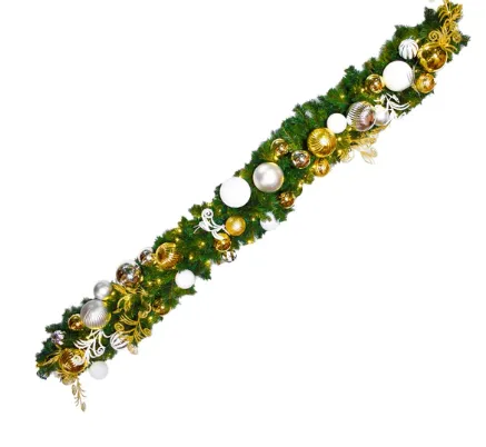 9'X14" Decorated Green Garland With Warm White Lights