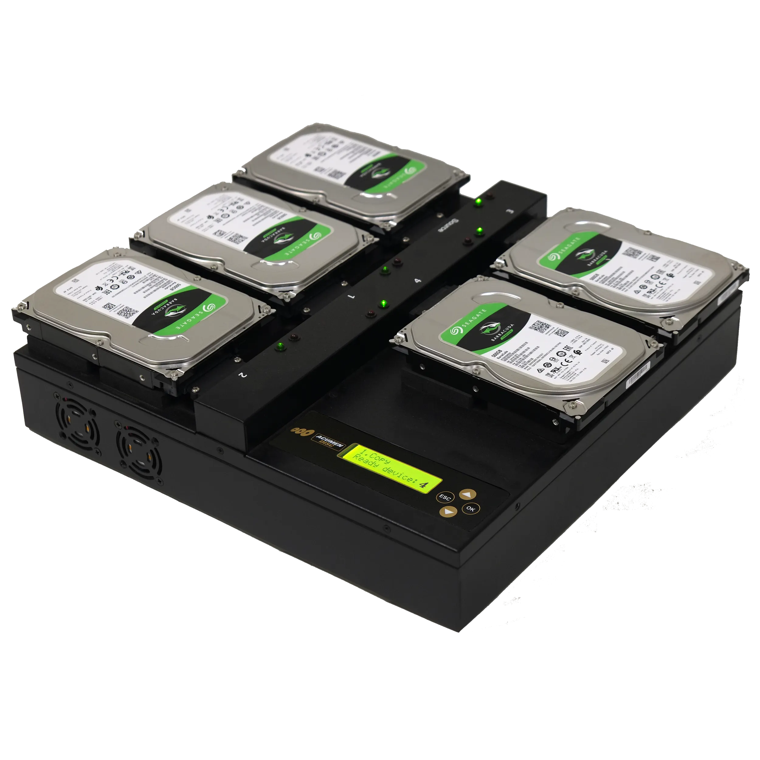 Acumen Disc 1 to 4 Flatbed SATA II Hard Drive Duplicator (up to 300MB/s) - Multiple HDD & SSD Memory Card Copier & HDD Sanitizer (DoD Compliant) - AD04-OP300