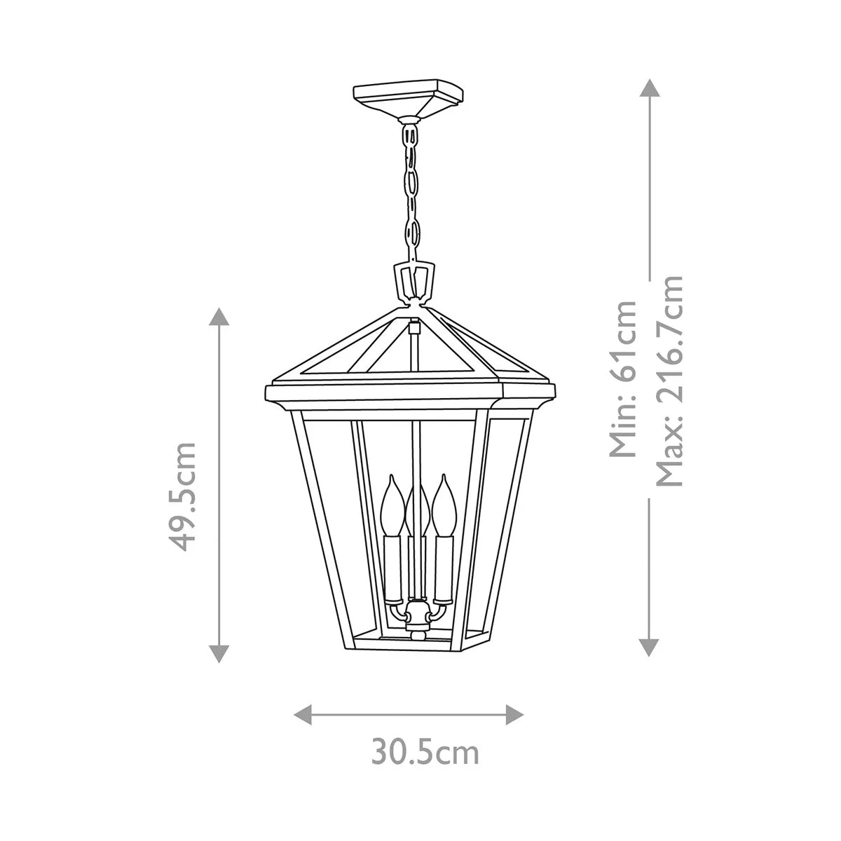 Alford Place 1/3Lt Small Chain Lantern - Museum Black IP44 E27