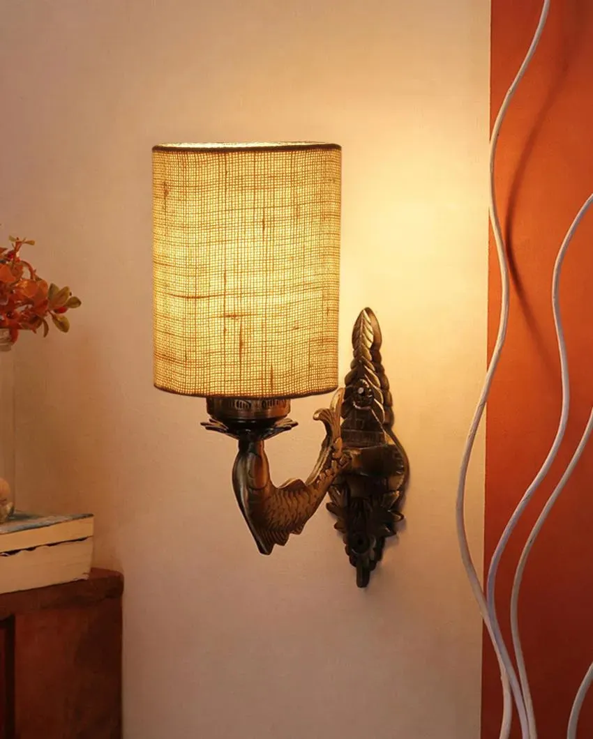 Alluring Antique Gold Jute Conical Shade Wall Lamp