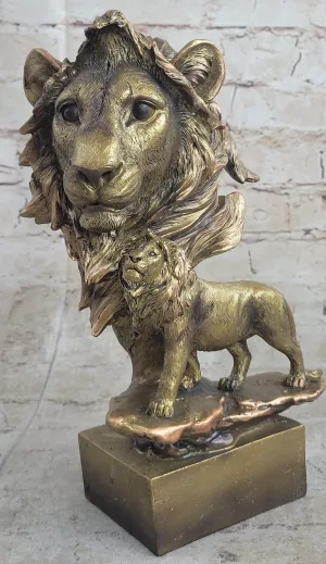 Art Deco Animal Zoo Memorabilia Lion Bust FauX Bronze Sculpture Figurine Sale