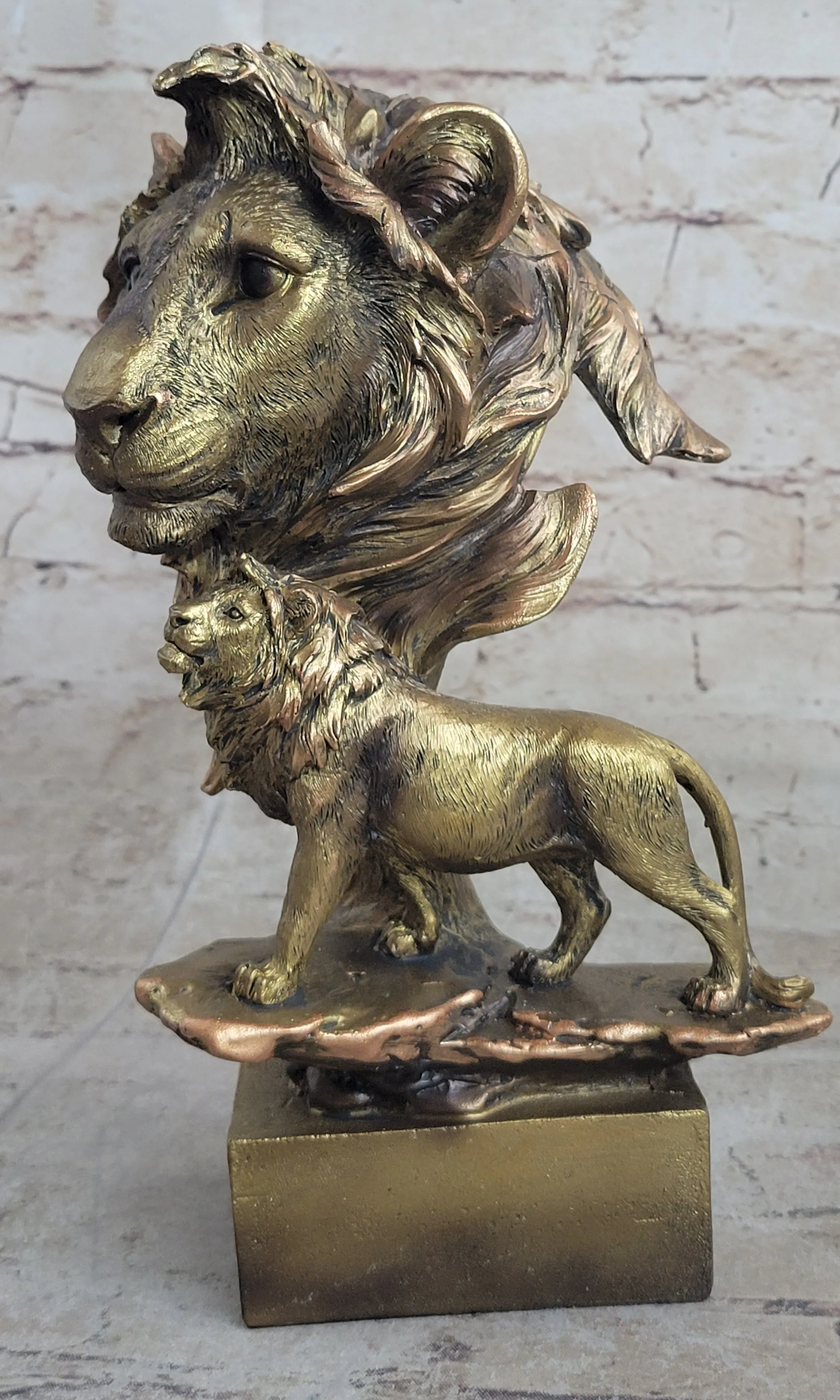 Art Deco Animal Zoo Memorabilia Lion Bust FauX Bronze Sculpture Figurine Sale