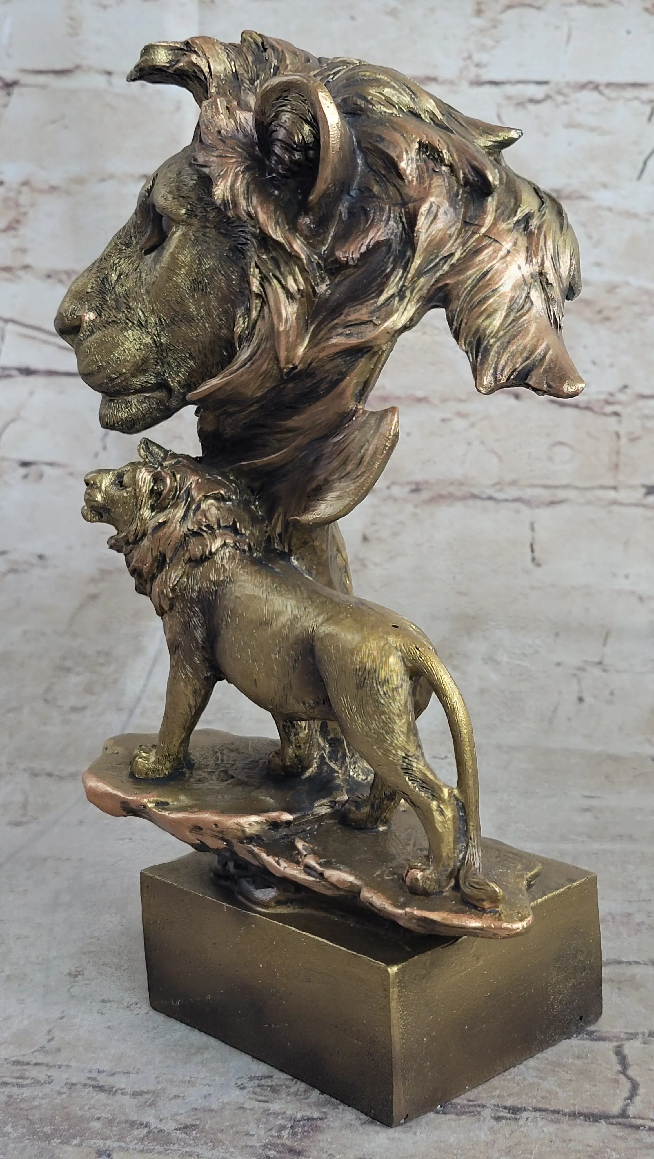 Art Deco Animal Zoo Memorabilia Lion Bust FauX Bronze Sculpture Figurine Sale