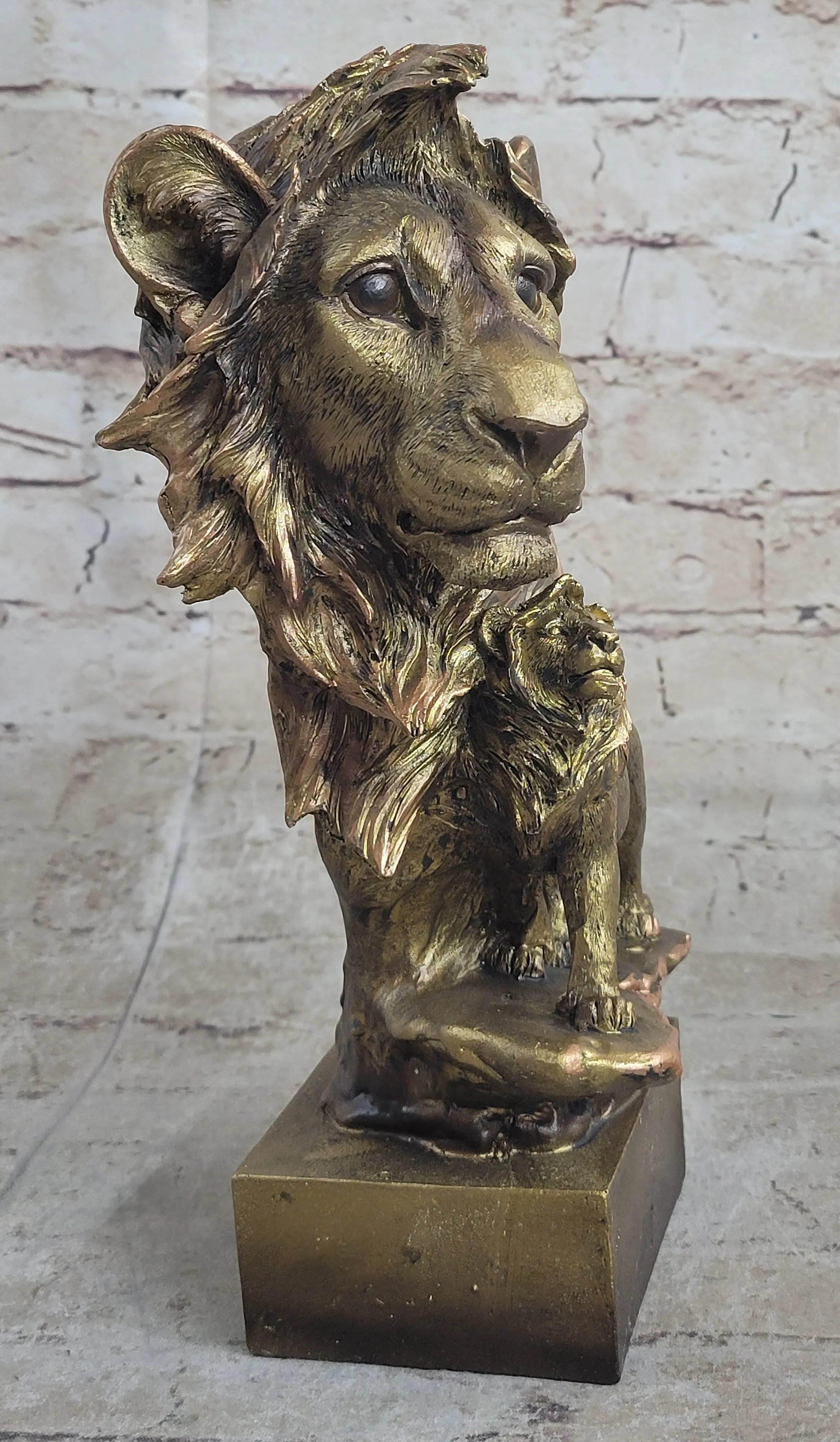 Art Deco Animal Zoo Memorabilia Lion Bust FauX Bronze Sculpture Figurine Sale