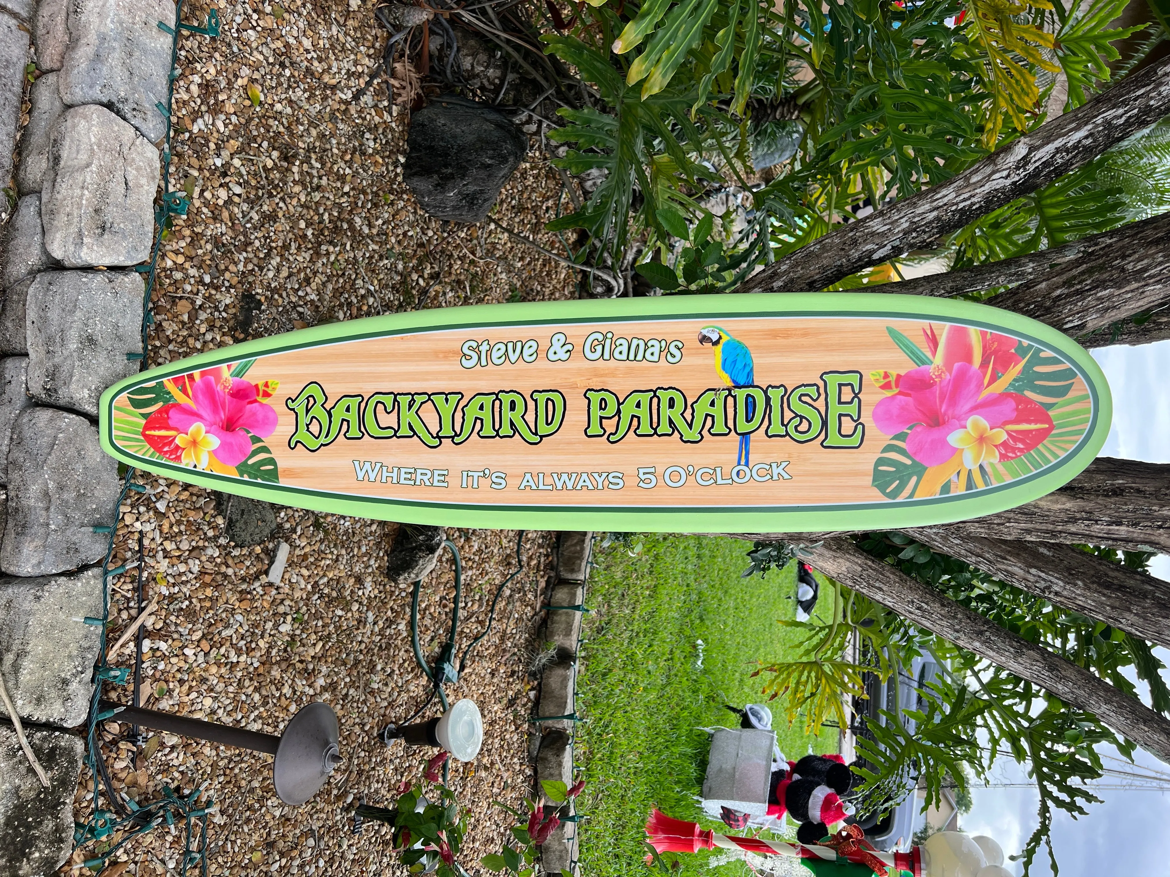 Backyard Paradise Surfboard Sign