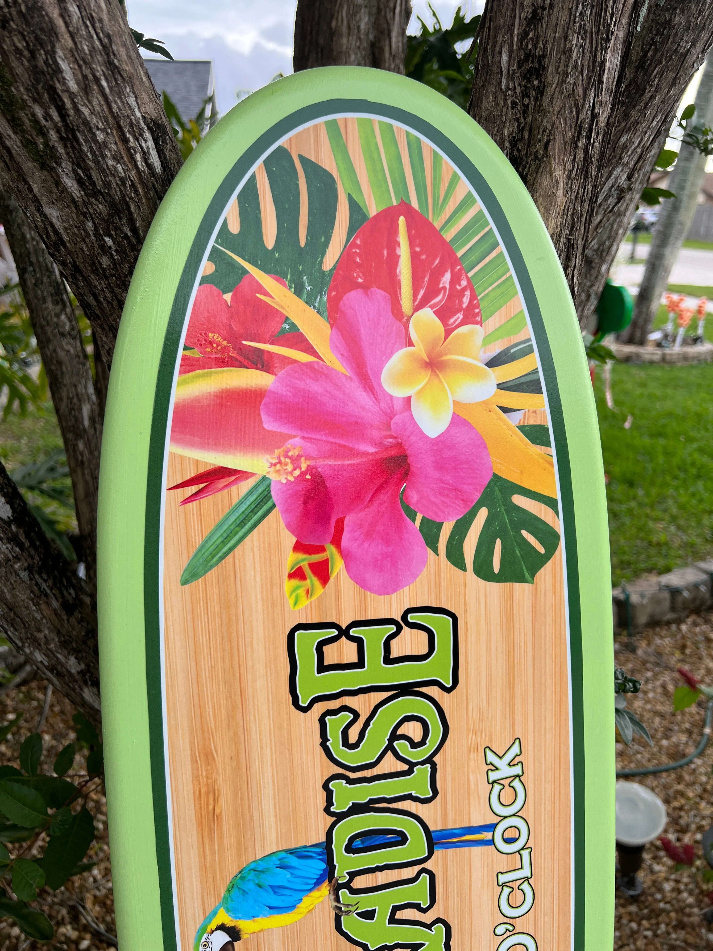 Backyard Paradise Surfboard Sign