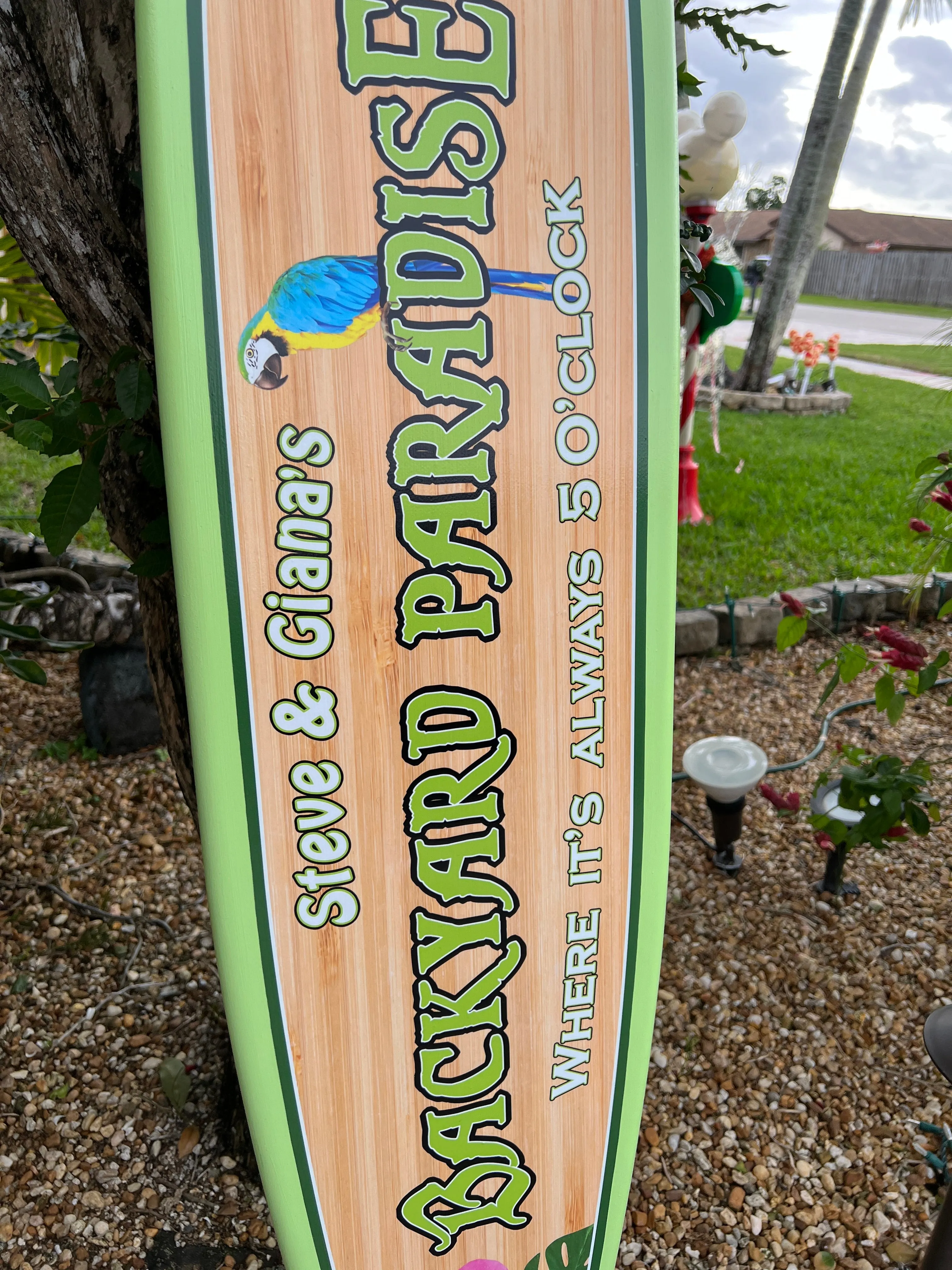 Backyard Paradise Surfboard Sign