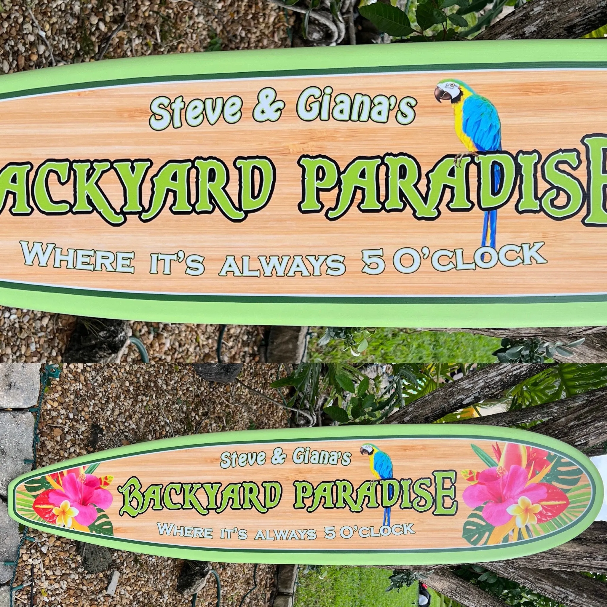 Backyard Paradise Surfboard Sign