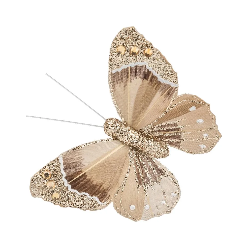 Beaded Butterfly Clip Ornament - Natural