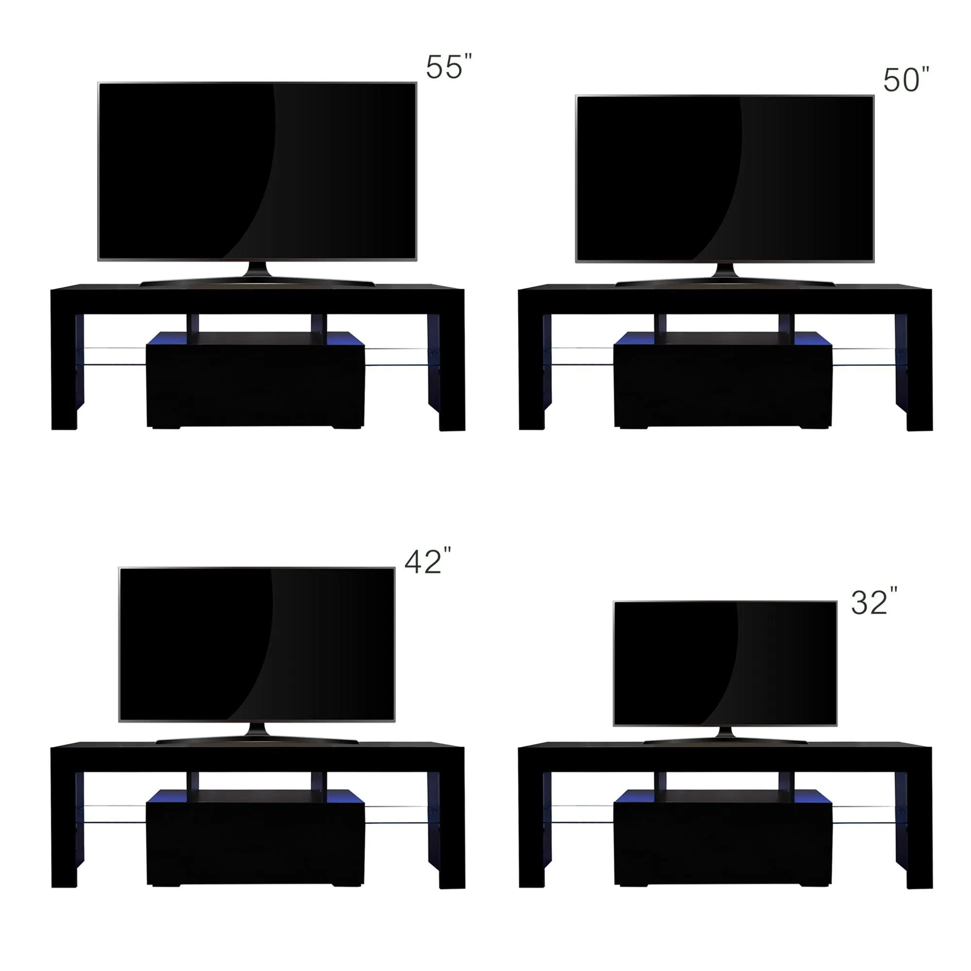 Black TV Stand with LED RGB Lights, Flat Screen Cabinet