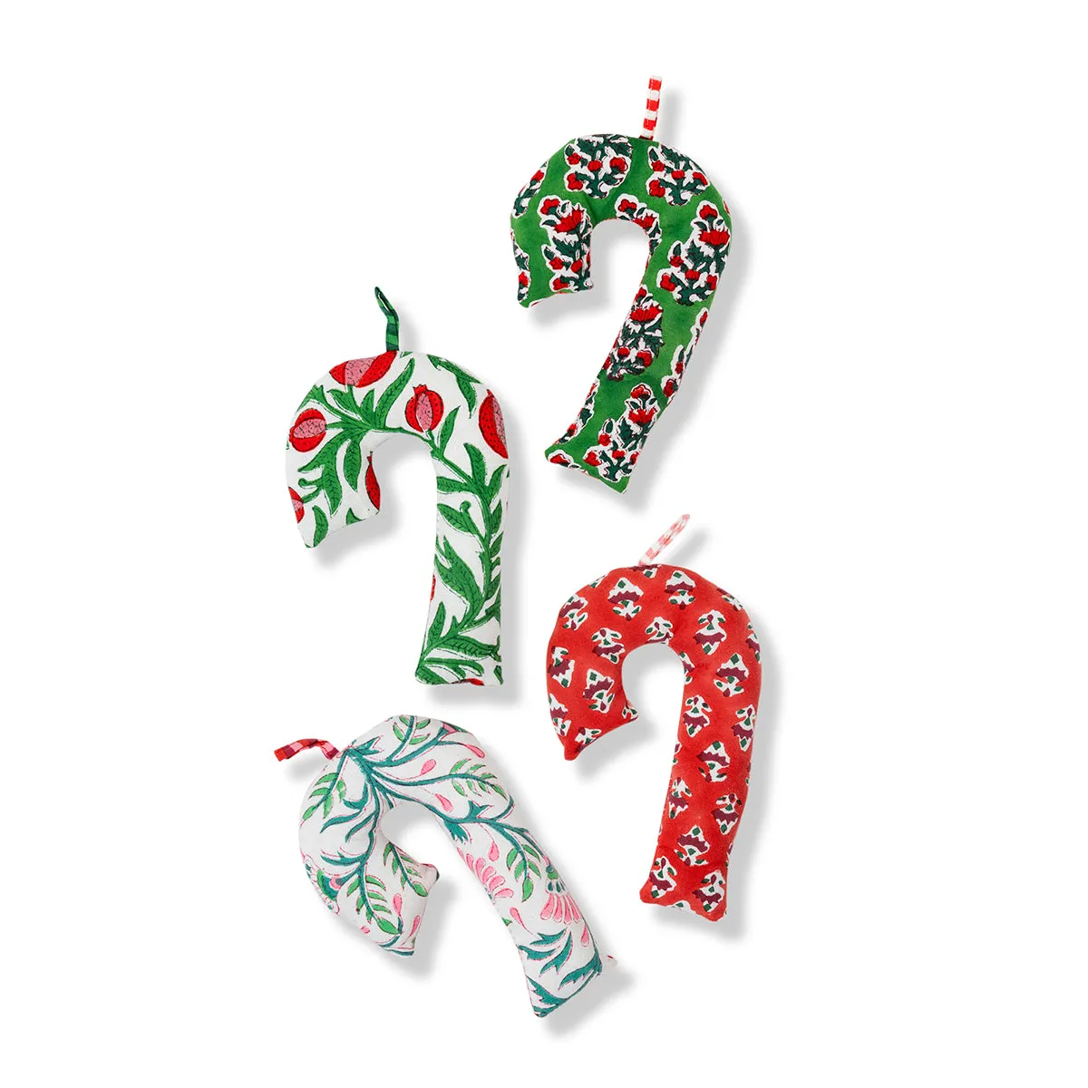 Blockprint Ornaments - Candy Canes - S/4