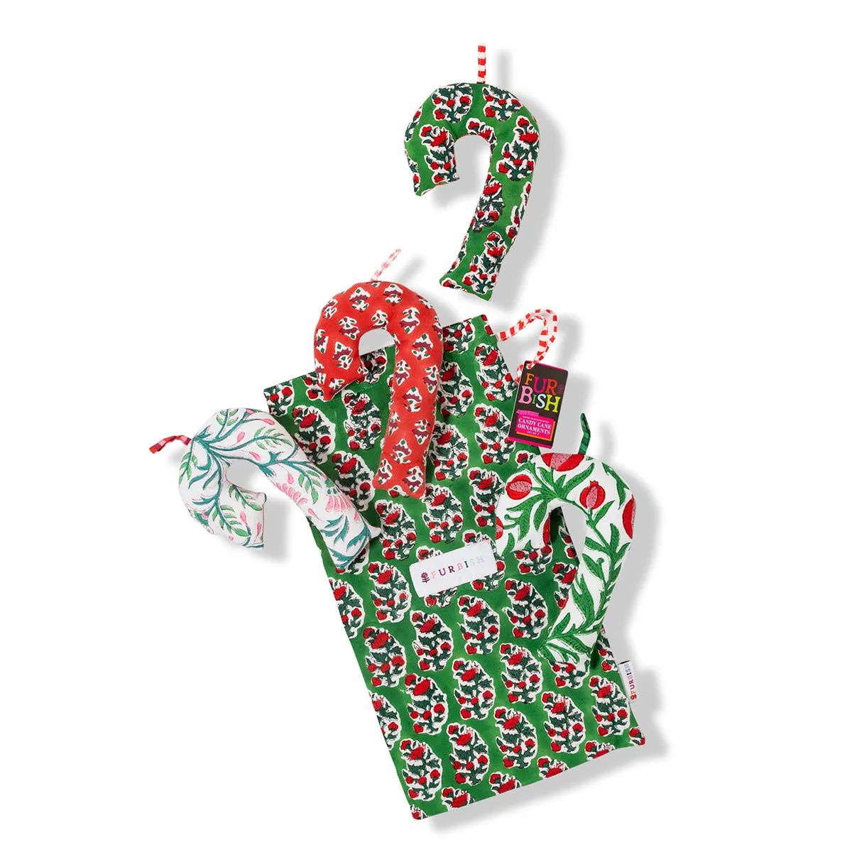 Blockprint Ornaments - Candy Canes - S/4