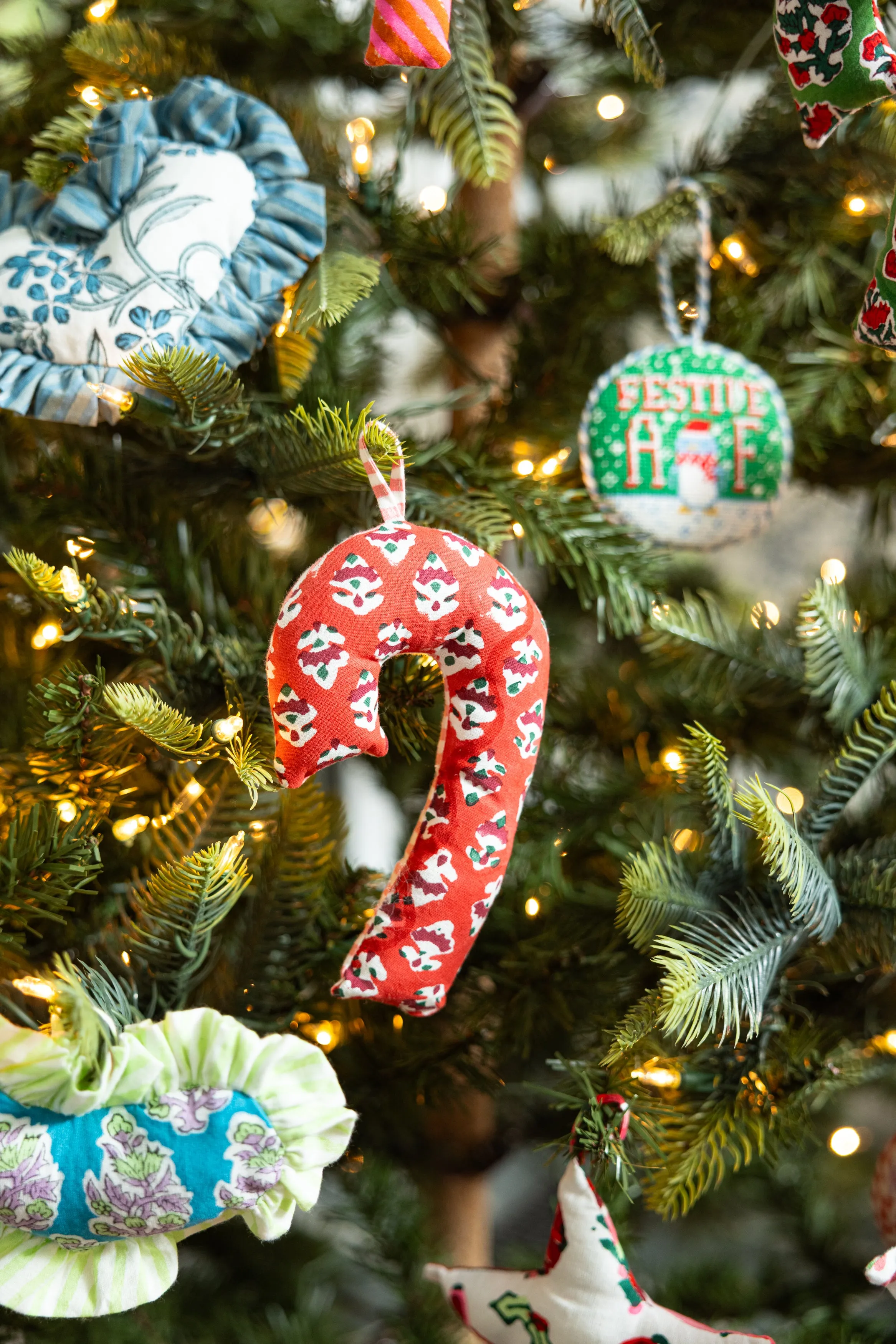 Blockprint Ornaments - Candy Canes - S/4