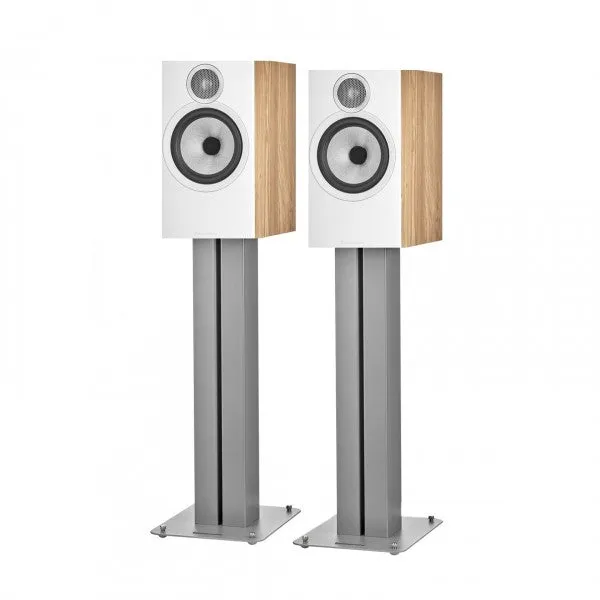 Bowers & Wilkins 606 S3 Bookshelf Speakers Oak with FS-600 S3 Silver Stands