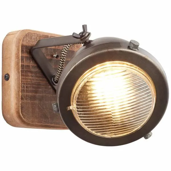 Brilliant 1 Light 5W Carmen Wood Spotlight - Burned Steel & Wood | 72010/84