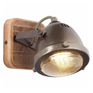 Brilliant 1 Light 5W Carmen Wood Spotlight - Burned Steel & Wood | 72010/84