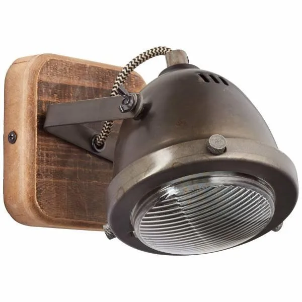 Brilliant 1 Light 5W Carmen Wood Spotlight - Burned Steel & Wood | 72010/84