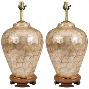 Capiz Shell Table Lamps on Teak Bases