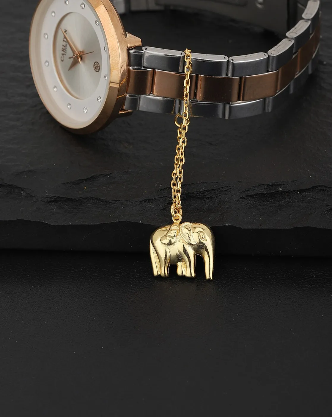 Carlton London Gold Plated Elephant Shape Non-Studded Watch Charm For Women