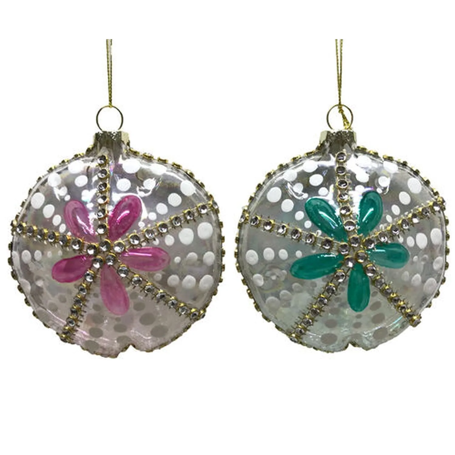 Coastal Ornaments Set Of 2 Assortment Pink/Blue Sand Dollar Ornaments