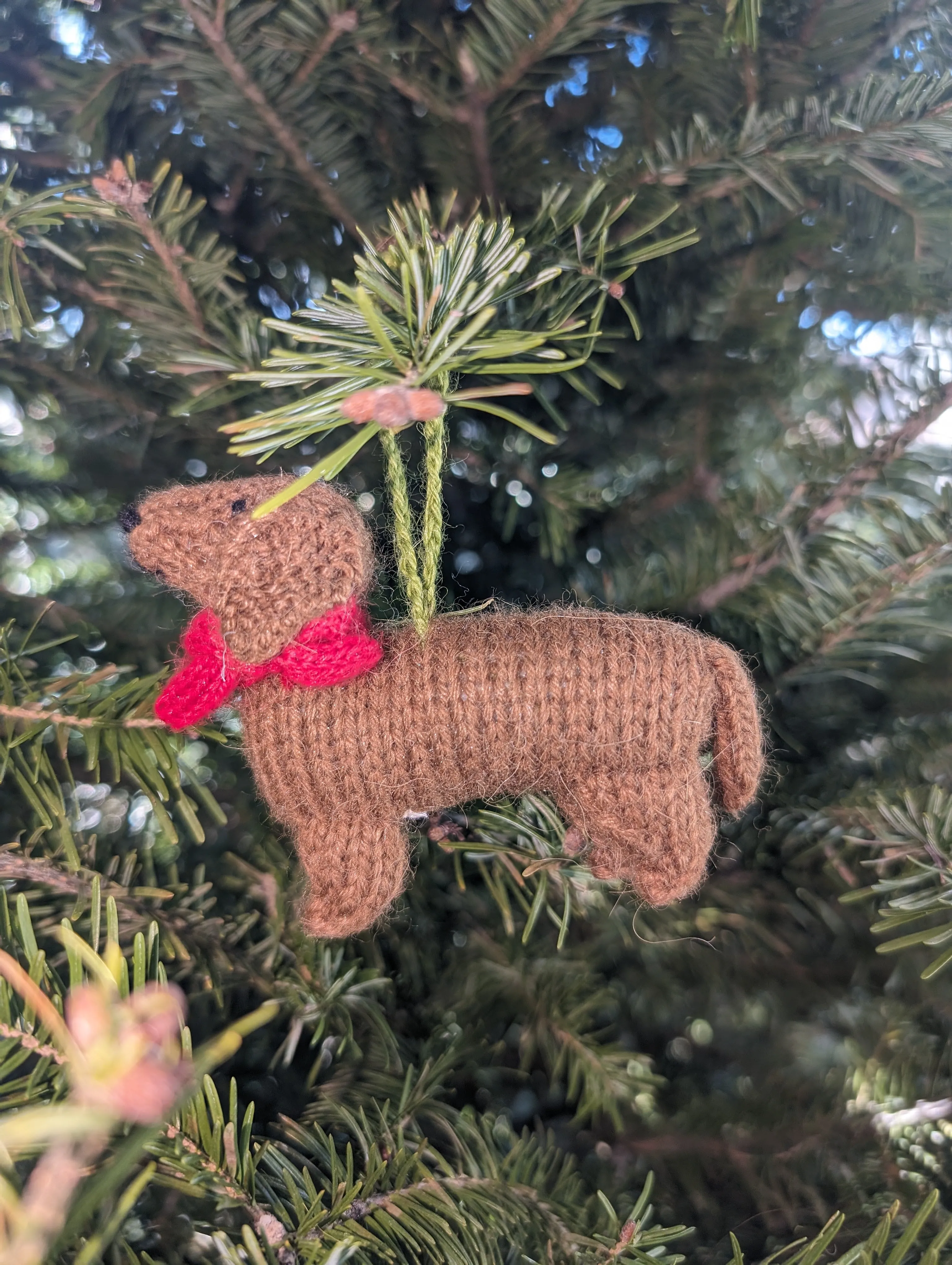 Dachshund Dog Hand Knit Christmas Ornament