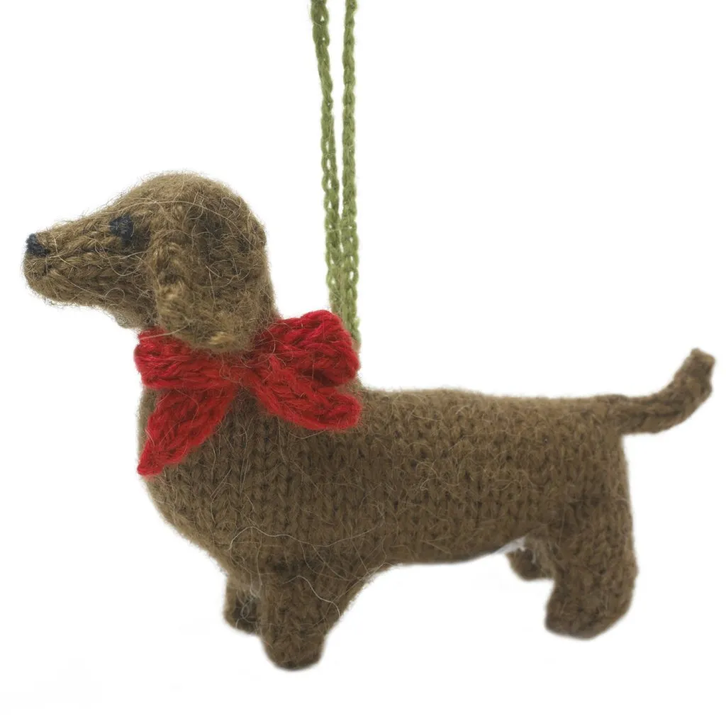 Dachshund Dog Hand Knit Christmas Ornament