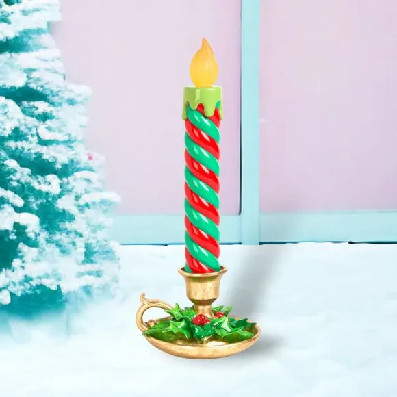 December Diamonds Retro 17.5" Green Stripe LED Candlestick