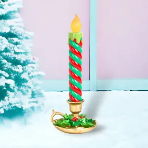 December Diamonds Retro 17.5" Green Stripe LED Candlestick