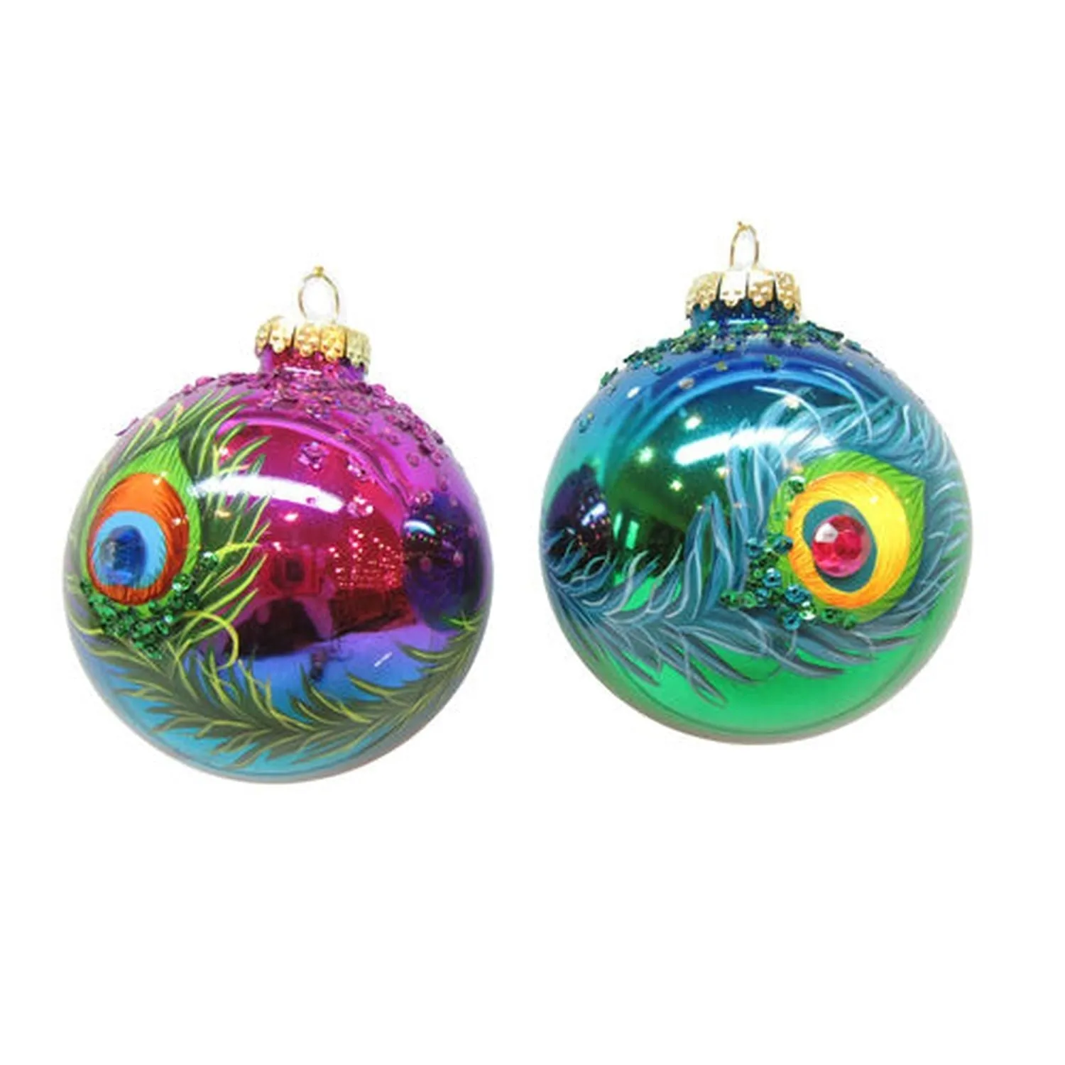 December Diamonds Set Of 2 Assortment Glass Peacock Ornaments