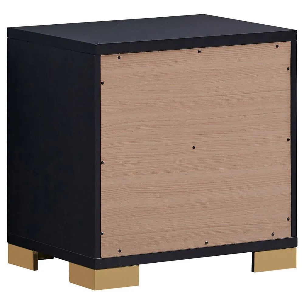 Dex 22 Inch Nightstand, 2 Drawers with Long Vertical Gold Handles, Black By Casagear Home