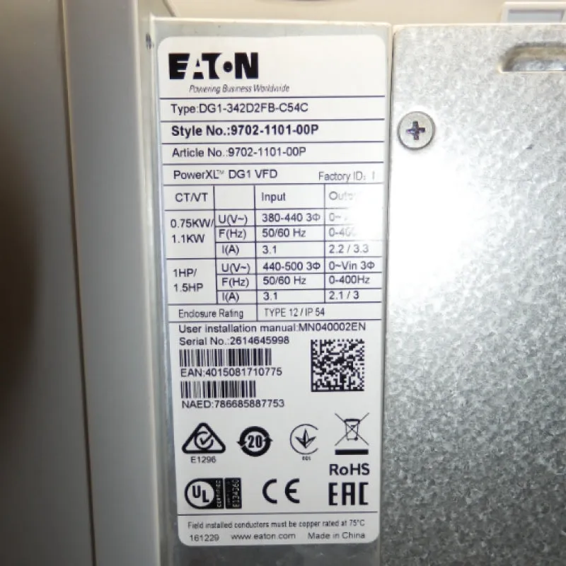 Eaton PowerXL DG1 Series Adjustable Frequency Drives DG1-342D2FB-C54C