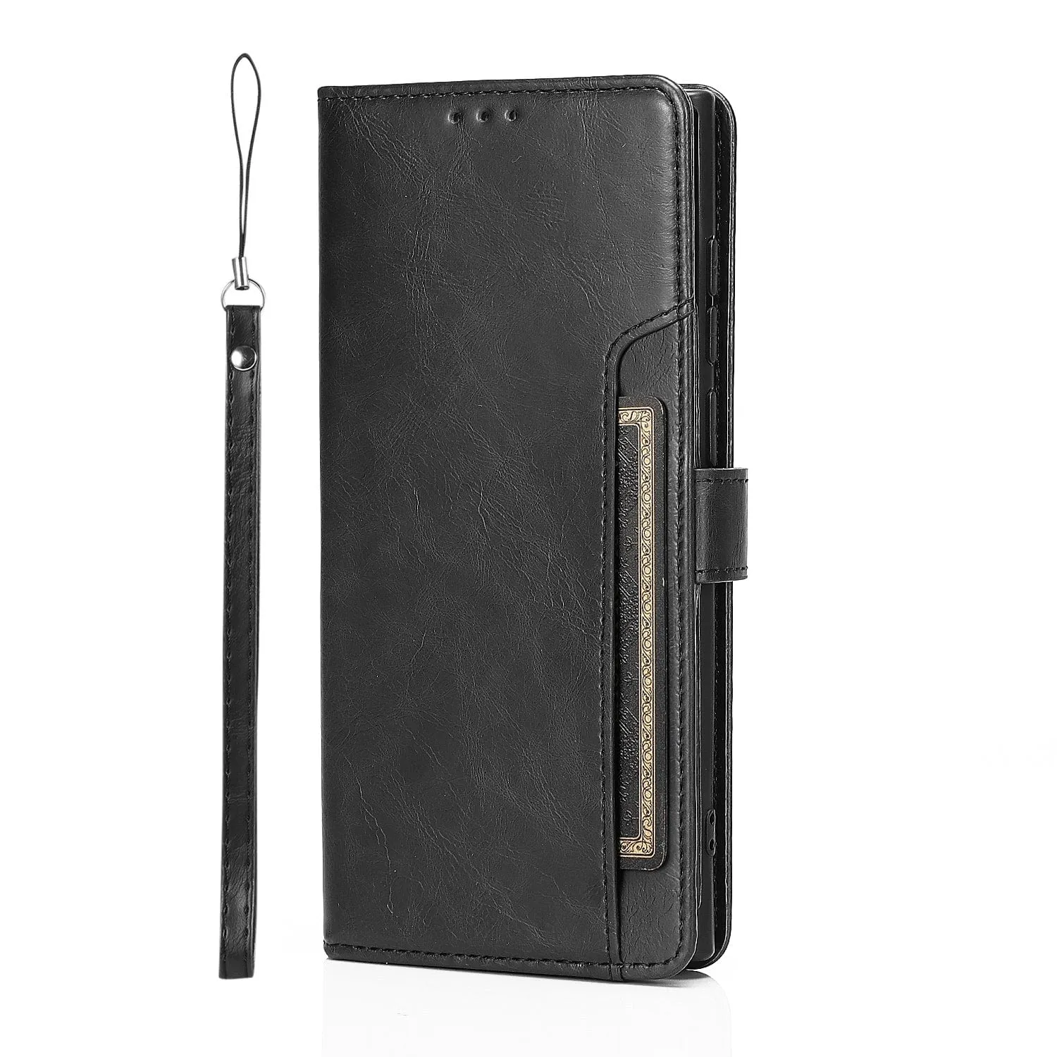 Folio Black Leather Wallet Case - Samsung Galaxy S22 Ultra