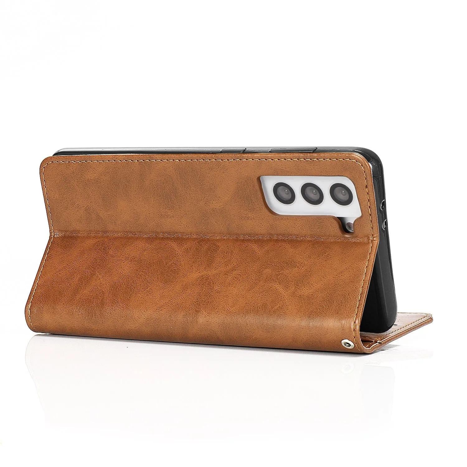 Folio Brown Leather Wallet Case - Samsung Galaxy S22