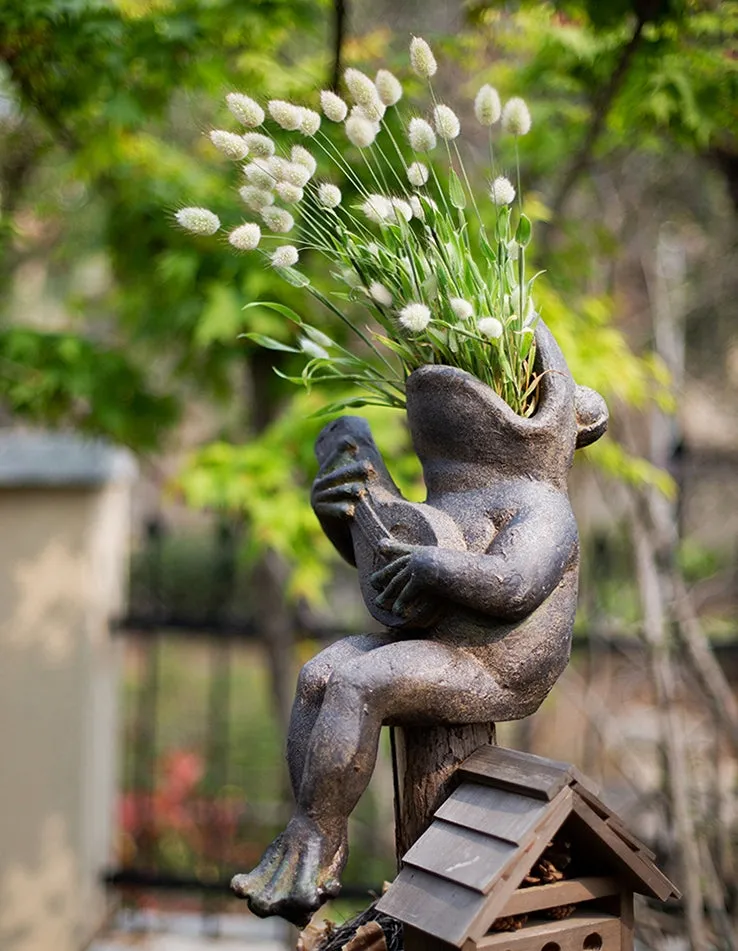 Garden Animal Statues, Unique Modern Garden Sculptures, Frog Flowerpot for Garden Decoration, Beautiful Cute Frog Statues, Creative Villa Outdoor Gardening Ideas