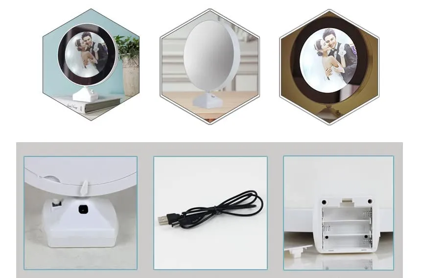 Generic Leemzon Plastic Round Magic Mirror Tabletop Photo Frame (White)(Framed )