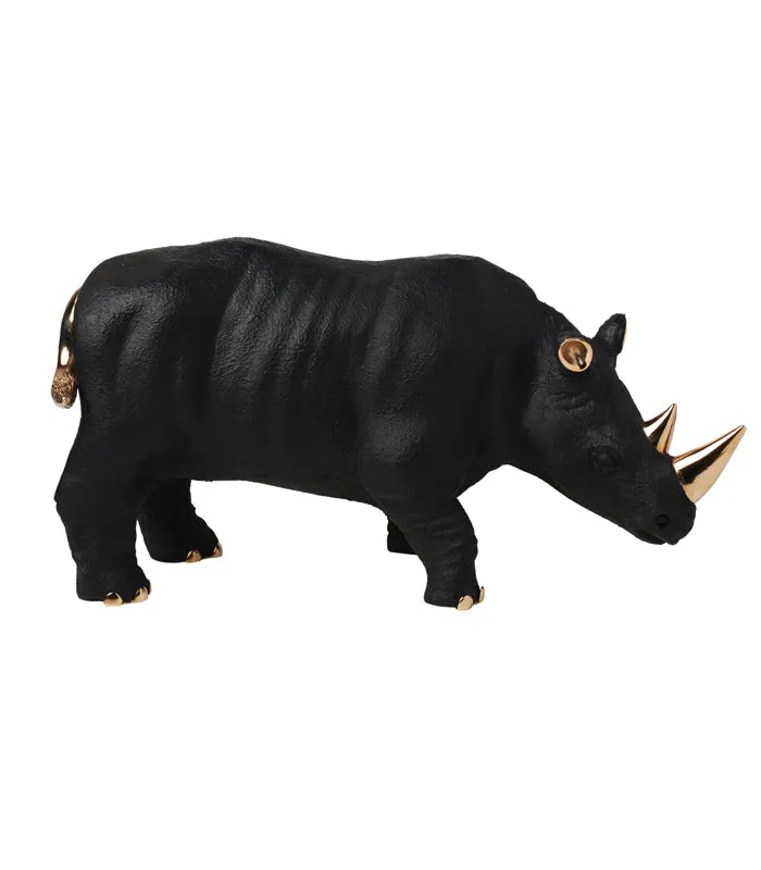 Gold Horn Rhino Sculpture