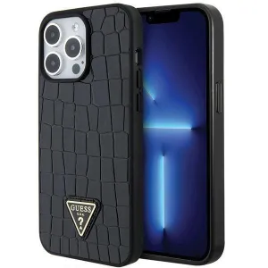 Guess Croco Triangle Metal Logo Hard Case for iphone 15 Pro Max 6.7" Black - GUHCP15XPCRTHCK