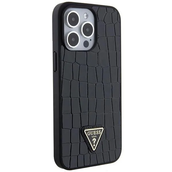 Guess Croco Triangle Metal Logo Hard Case for iphone 15 Pro Max 6.7" Black - GUHCP15XPCRTHCK