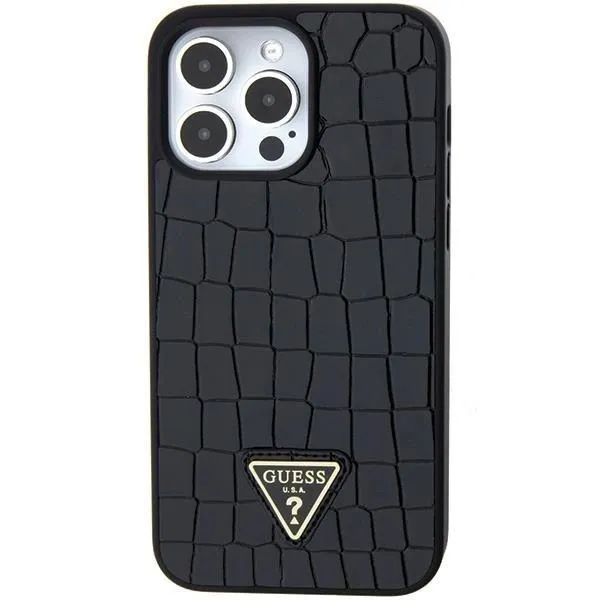 Guess Croco Triangle Metal Logo Hard Case for iphone 15 Pro Max 6.7" Black - GUHCP15XPCRTHCK