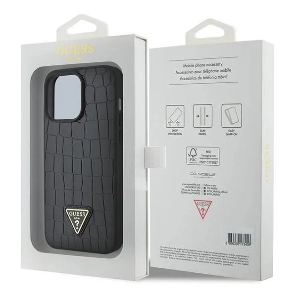 Guess Croco Triangle Metal Logo Hard Case for iphone 15 Pro Max 6.7" Black - GUHCP15XPCRTHCK