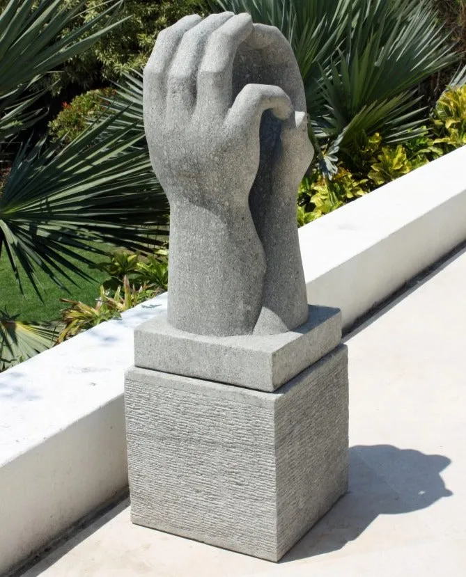 Hand Carved Sandstone Two Hands Entwined Contemporary Stone Sculpture With Plinth