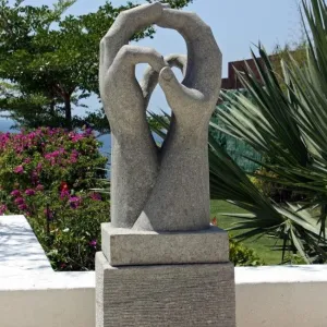 Hand Carved Sandstone Two Hands Entwined Contemporary Stone Sculpture With Plinth