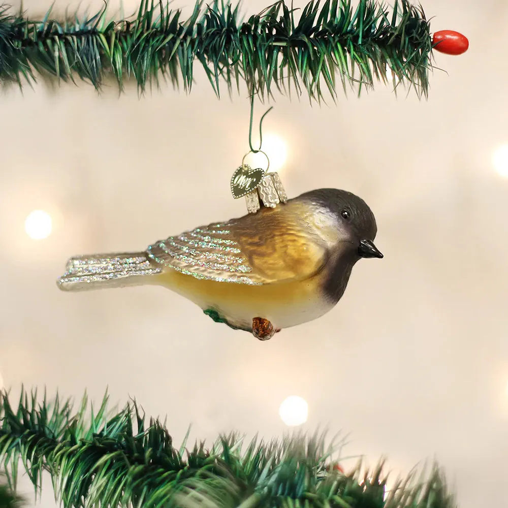 Handblown Glass Ornament - Black Capped Chickadee